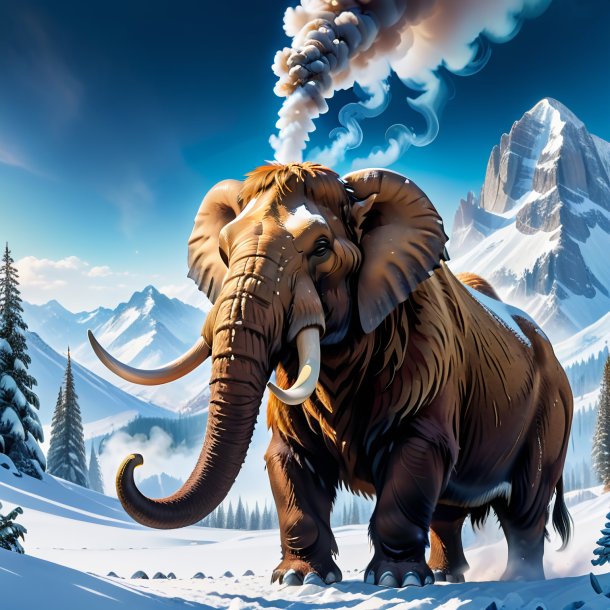 Image of a smoking of a mammoth in the snow