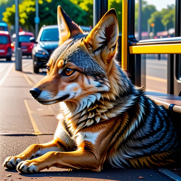 Pic of a resting of a jackal on the bus stop