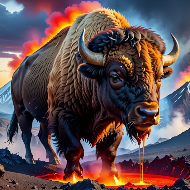 Image of a drinking of a bison in the volcano