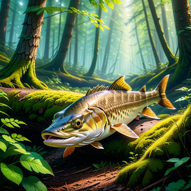 Photo of a resting of a pike in the forest