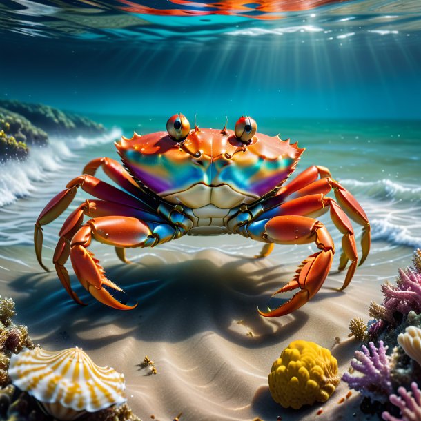 Image of a crab in a dress in the sea