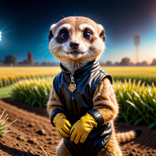 Image of a meerkat in a gloves on the field