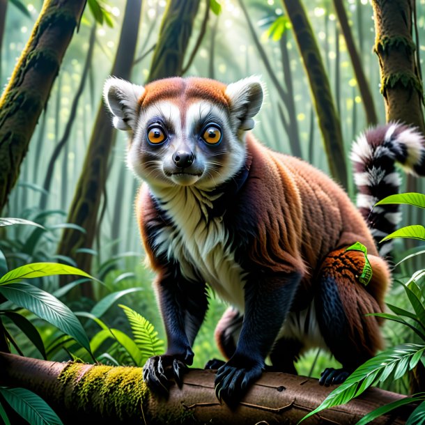 Image of a threatening of a lemur in the forest