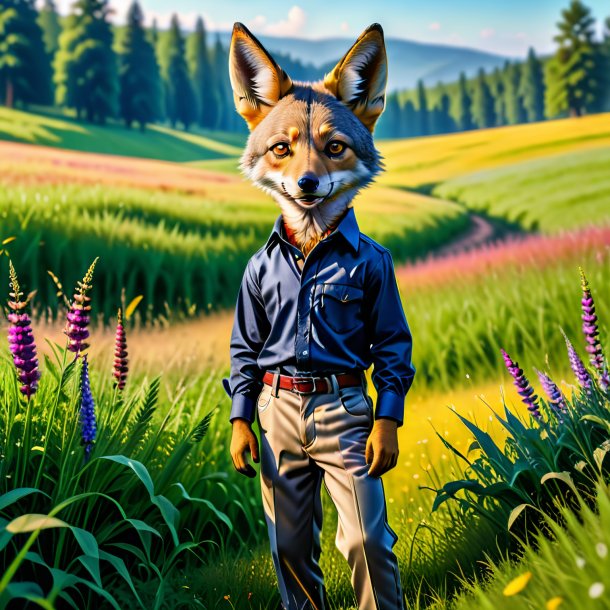 Photo of a jackal in a trousers in the meadow