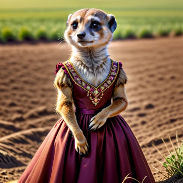 Desenho de um meerkat em um vestido no campo