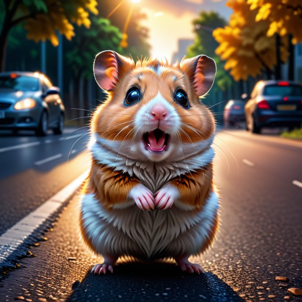 Picture of a crying of a hamster on the road