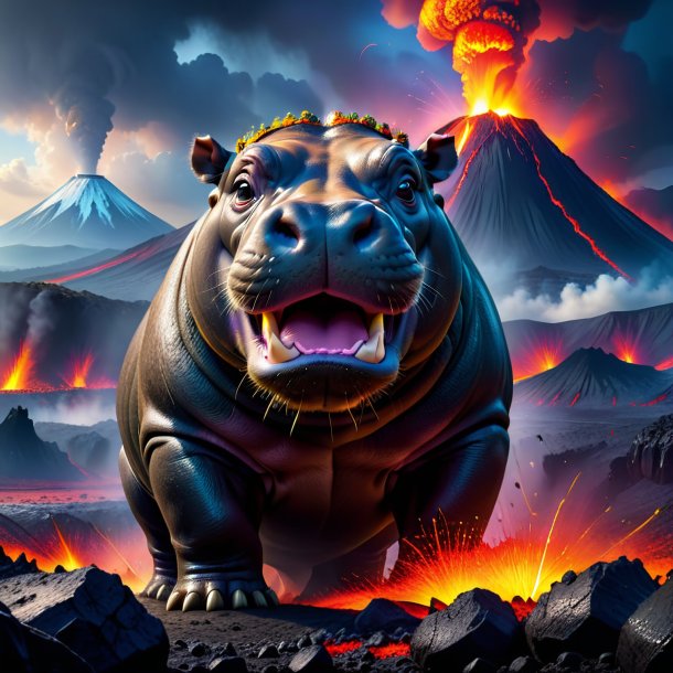 Image of a crying of a hippopotamus in the volcano