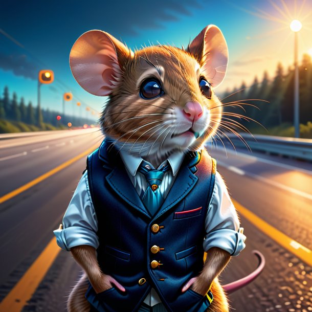 Ilustração de um rato em um colete na estrada