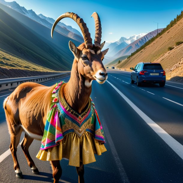 Imagen de un íbex en un vestido en la carretera