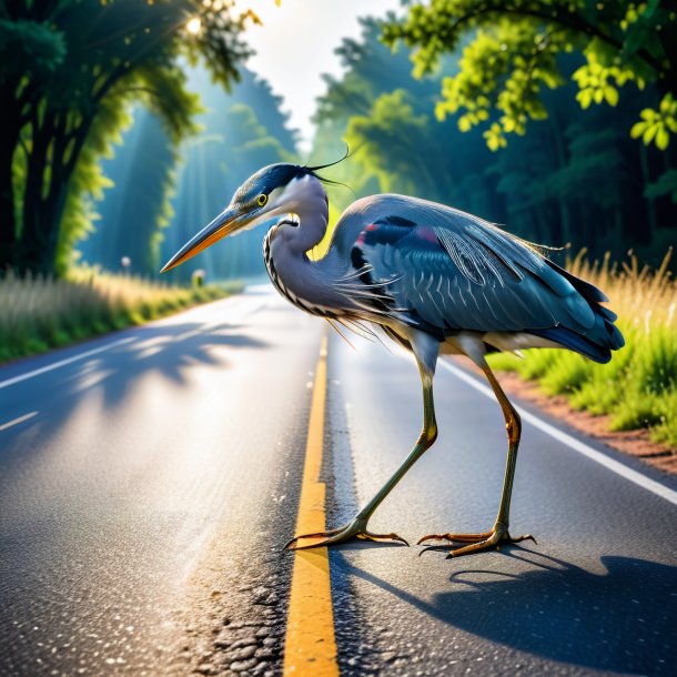 Image of a eating of a heron on the road