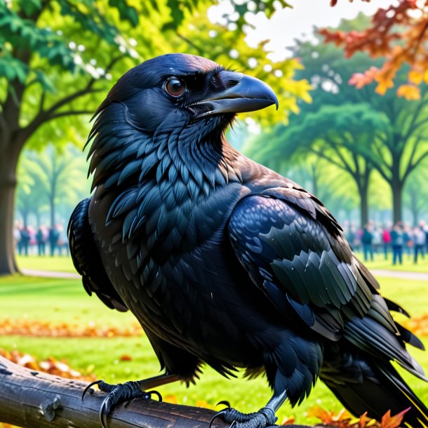 Photo of a angry of a crow in the park