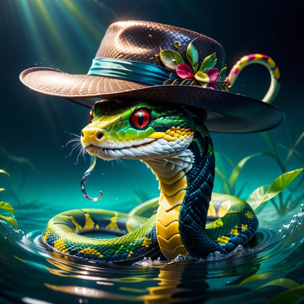 Pic d'un serpent dans un chapeau dans l'eau