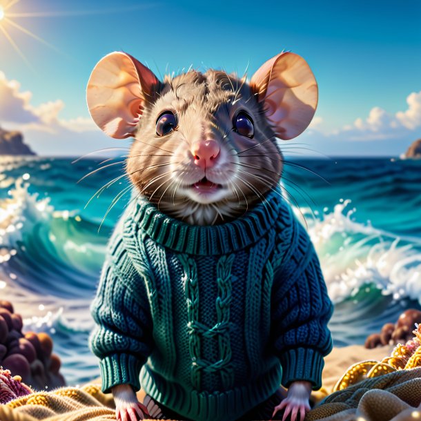 Pic d'un rat dans un pull dans la mer