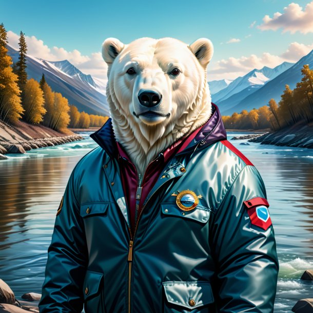 Drawing of a polar bear in a jacket in the river