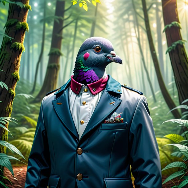 Illustration of a pigeon in a jacket in the forest