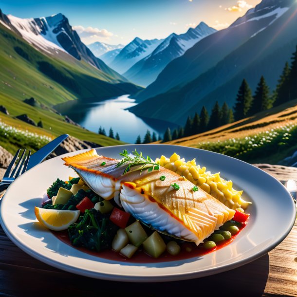 Image of a eating of a haddock in the mountains