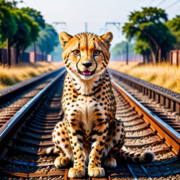 Imagen de una sonrisa de un guepardo en las vías del ferrocarril