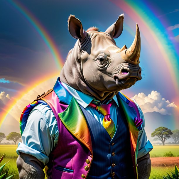 Picture of a rhinoceros in a vest on the rainbow