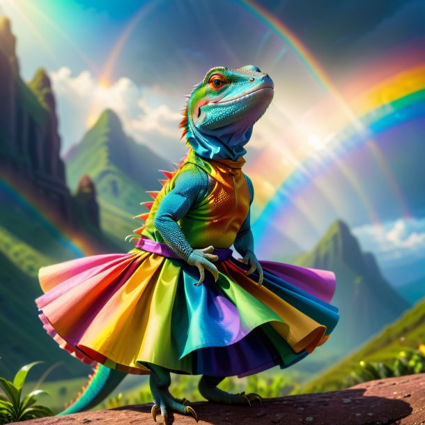 Imagen de un lagarto en una falda en el arco iris