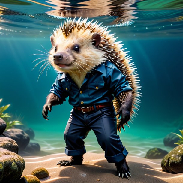 Pic of a porcupine in a trousers in the water