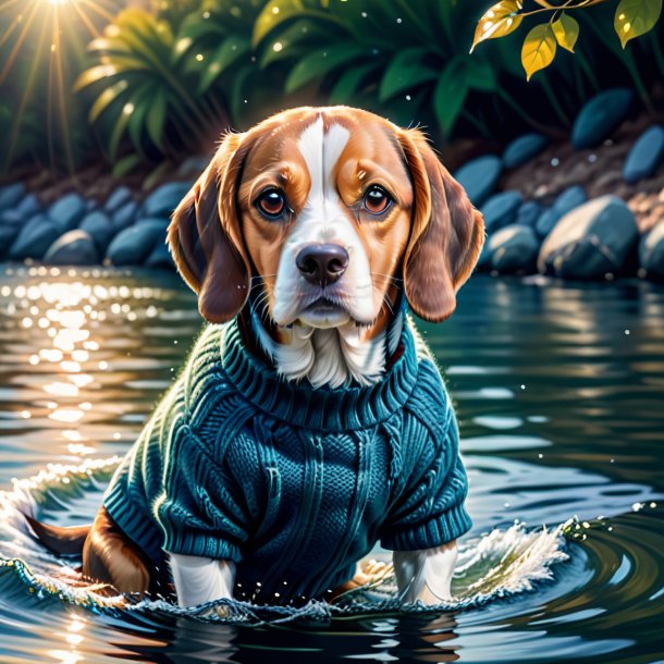 Illustration d'une beagle dans un pull dans l'eau