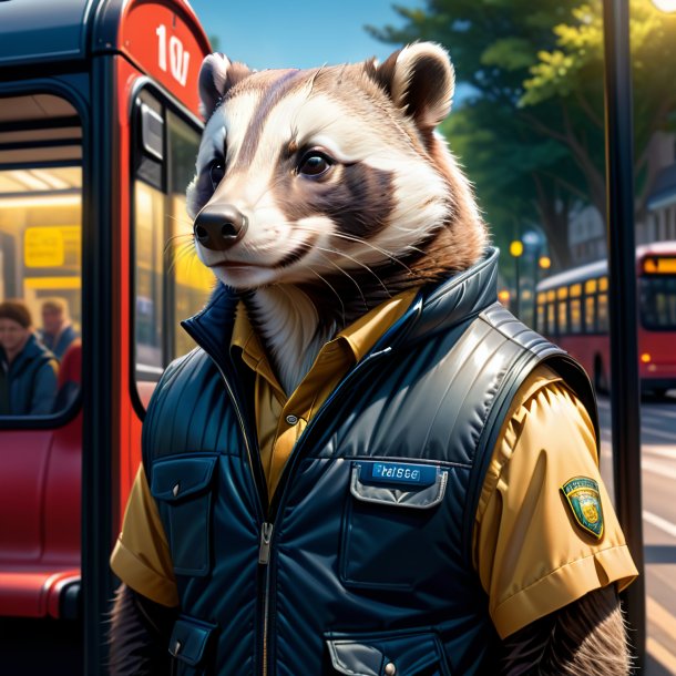 Drawing of a badger in a vest on the bus stop