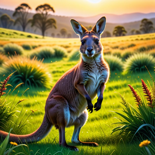 Image of a playing of a kangaroo in the meadow