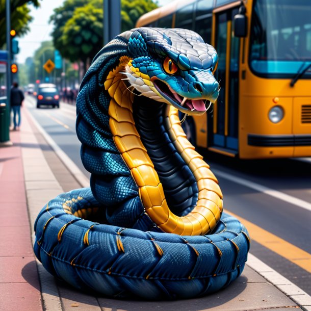 Foto de una cobra en jeans en la parada de autobús