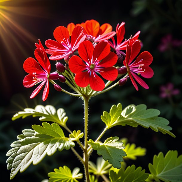 Portrayal of a olive geranium, scarlet