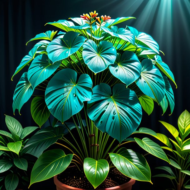 Imagery of a cyan umbrella plant