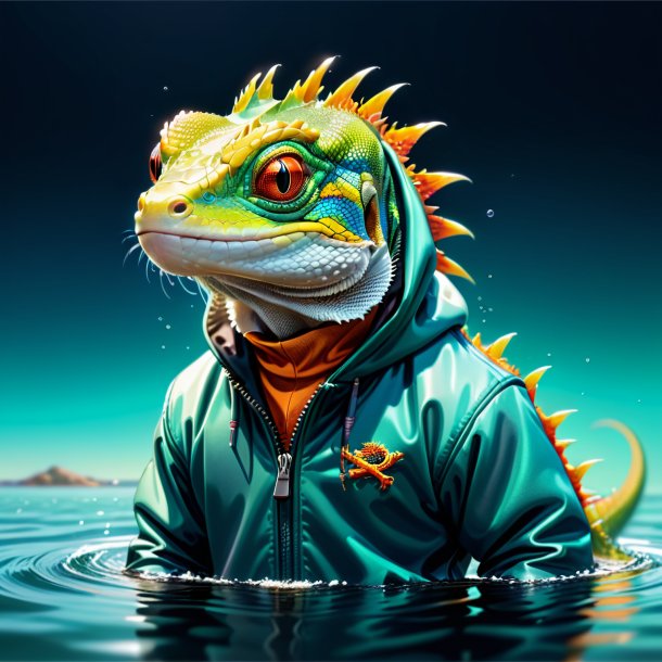 Drawing of a lizard in a hoodie in the water