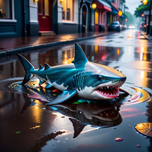 Photo of a shark in a shoes in the puddle