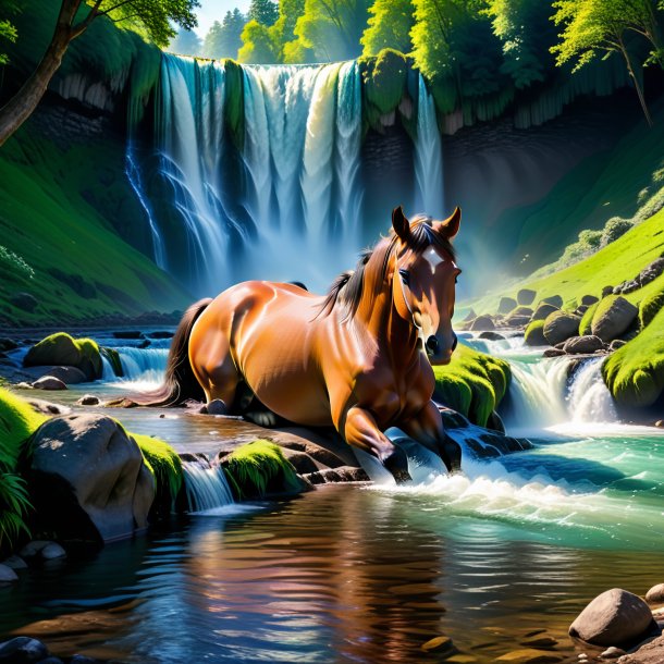 De um descanso de um cavalo na cachoeira