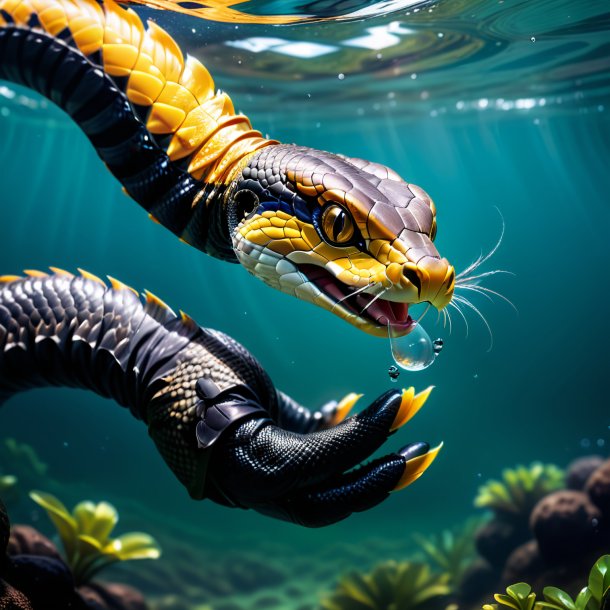 Picture of a cobra in a gloves in the water