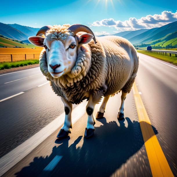 Pic d'un mouton dans une chaussure sur l'autoroute