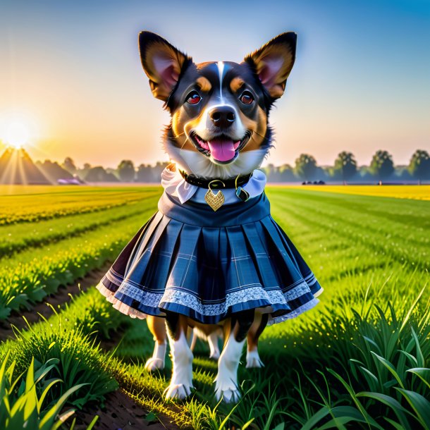 Foto de un perro en una falda en el campo