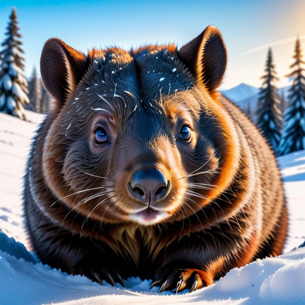 Uma foto de um descanso de um wombat na neve