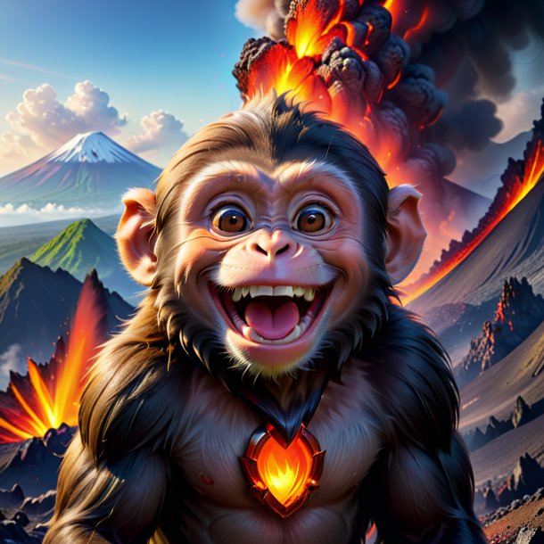 Pic of a smiling of a monkey in the volcano