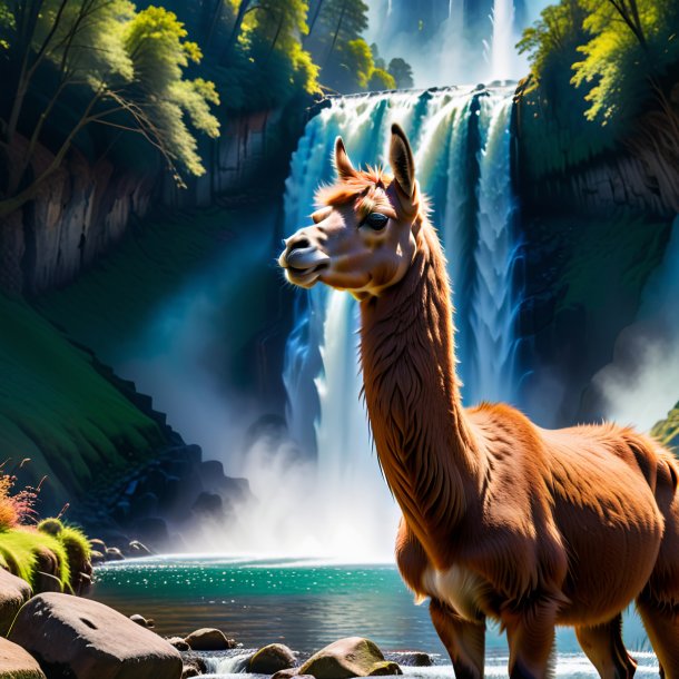 Pic of a smoking of a llama in the waterfall