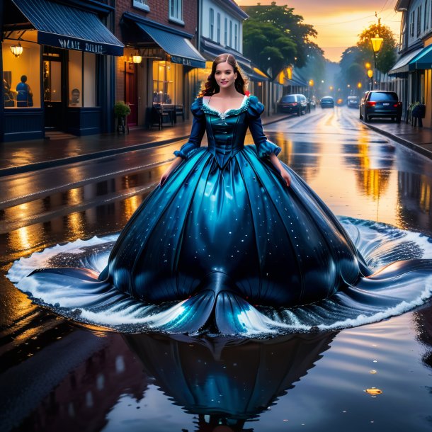 Foto de una ballena en un vestido en el charco