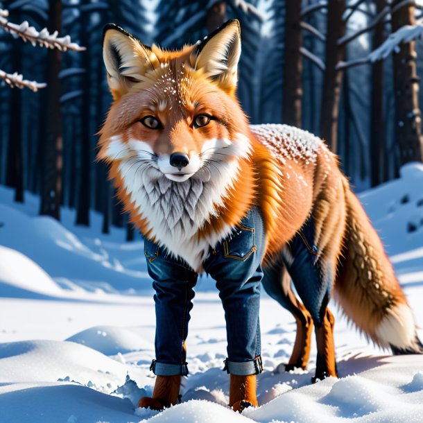 Image of a fox in a jeans in the snow