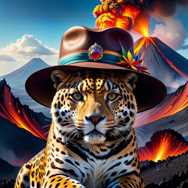 Pic d'un jaguar dans un chapeau dans le volcan