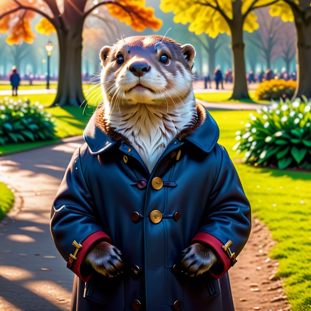 Picture of a otter in a coat in the park