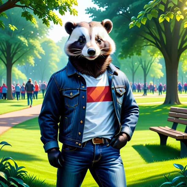 Illustration of a badger in a jeans in the park