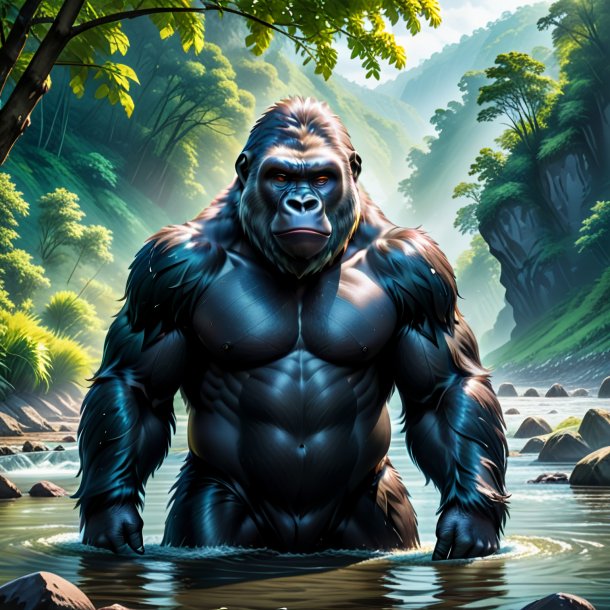 Illustration of a gorilla in a coat in the river