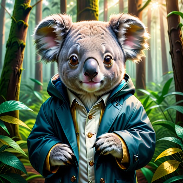 Drawing of a koala in a coat in the forest