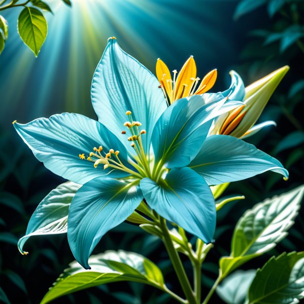 Fotografia de um aquamarine de folhas de cinzas trompete-flor