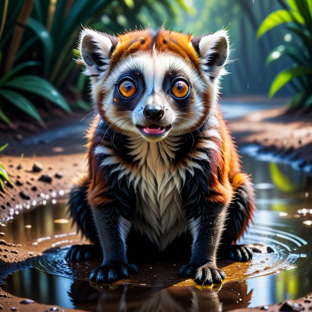 Picture of a crying of a lemur in the puddle