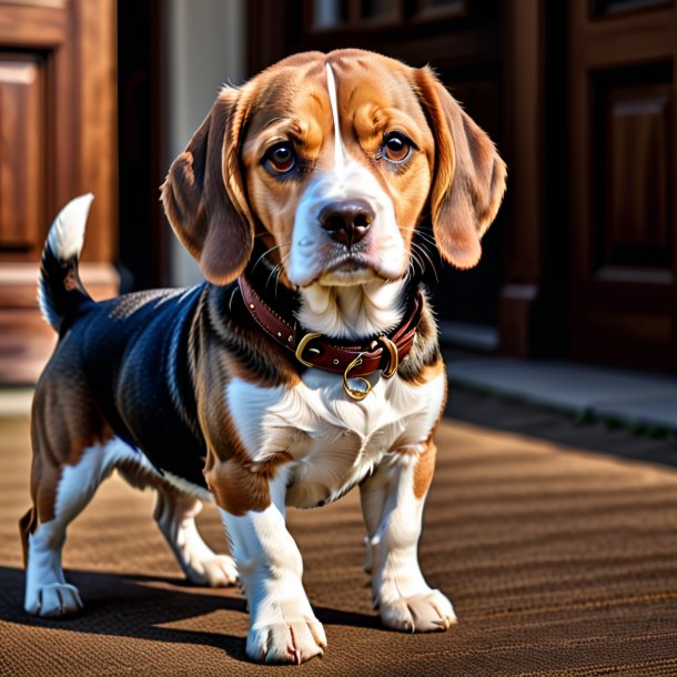 Image of a beagle in a brown jeans