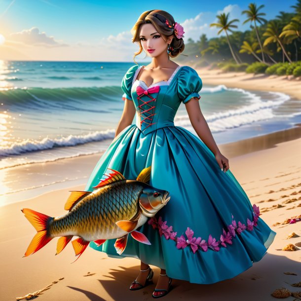 Picture of a carp in a dress on the beach